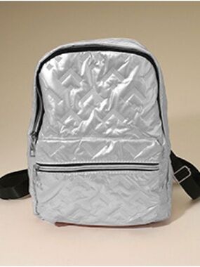 Quilted Metallic Silver Backpack